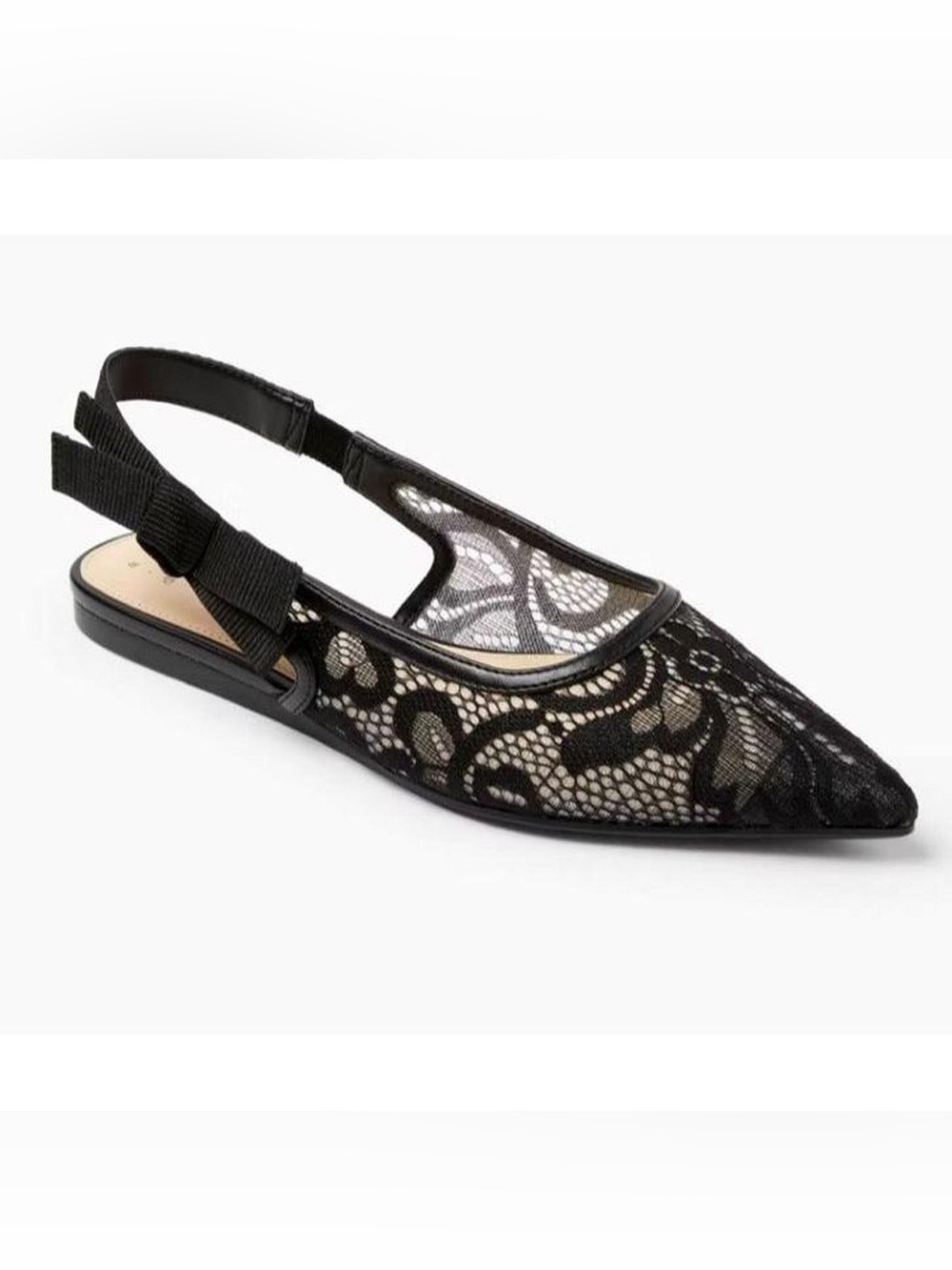 Women's London Lace Sling Back Bow Flats - A New Day Black
